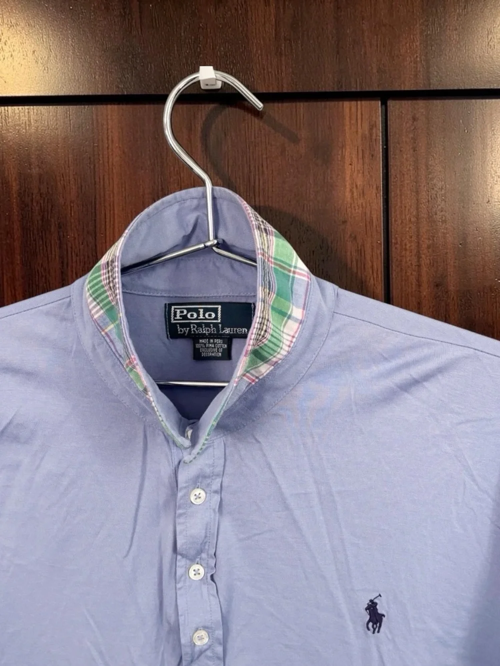 Polo by Ralph Lauren classic blue polo Pima cotton shirt w/ contrast plaid  | XL